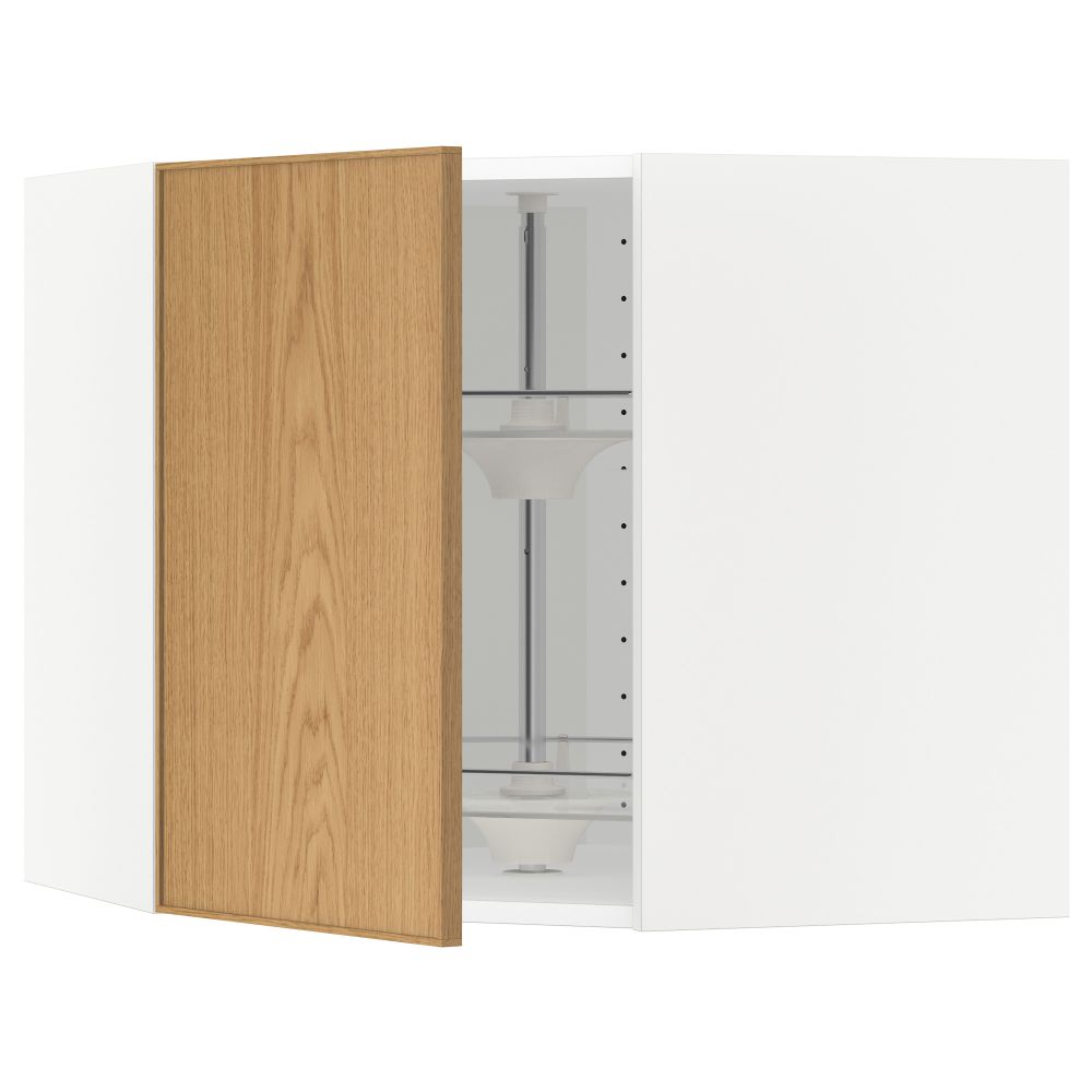 Угловой навесной шкаф с вращающейся секцией МЕТОД, белый, Экестад дуб - схема-чертеж с размерами