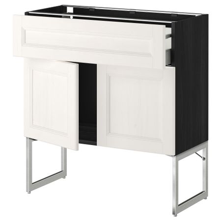 Напольный шкаф, полки, ящик, 2 двери МЕТОД / МАКСИМЕРА, черный, Лаксарби белый