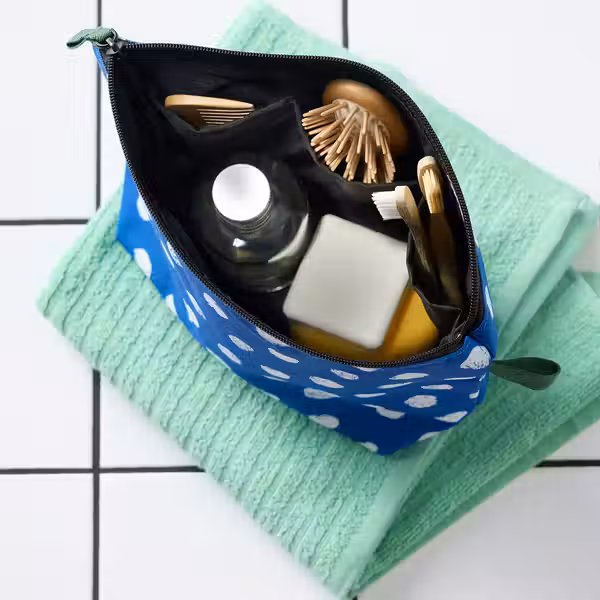 SKOGSSALLAT СКОГССАЛЛАТ Косметичка - синий/белый/точечный - схема-чертеж с размерами