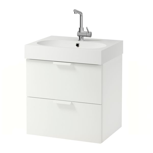 Шкаф для раковины с 2 ящиками ГОДМОРГОН / БРОВИКЕН, белый (61x49x68 см) - фото 1