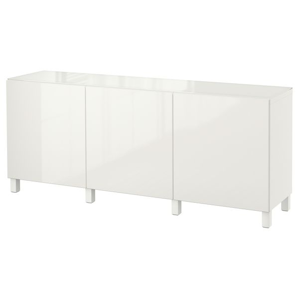 Комбинация для хранения с дверцами БЕСТО, белый, Сельсвикен глянцевый/белый (180x40x74 см) - фото 1