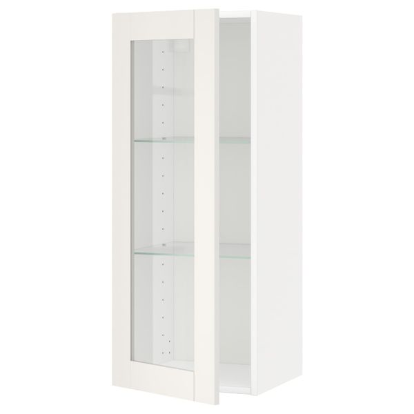 Навесной шкаф/полки/стеклян дверца, белый/Сэведаль белый 40x100 см IKEA METOD МЕТОД 594.470.94 - фото 1