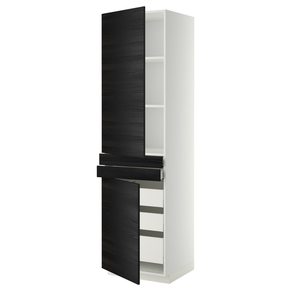 Высокий шкаф + полки, 5 ящиков, 2 дверцы, 2 фронтальных МЕТОД / МАКСИМЕРА, белый, Тингсрид черный - фото 1
