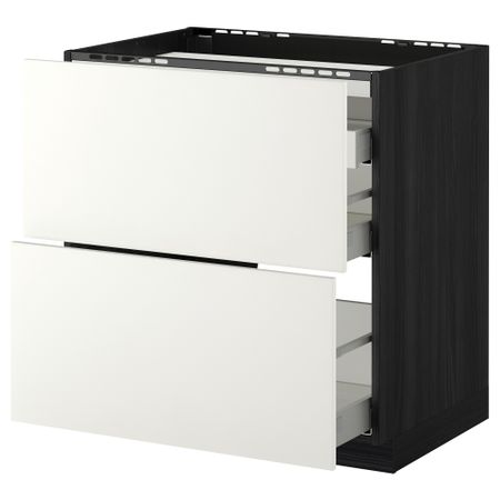 Напольный шкаф, 2 фронтальных панели, 3 ящика МЕТОД / МАКСИМЕРА, черный, Хэггеби белый