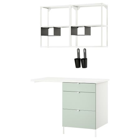 Комбинация для хранения, 121.5x63.5x222 см, белый, бледный серо-зеленый IKEA BEGIVENHET БЕГИВЕНХЕТ 294.968.11
