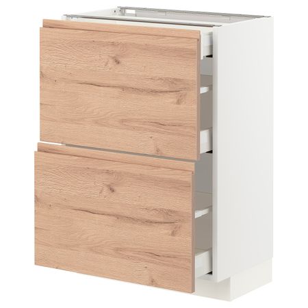 Напольный шкаф, 2 фасада/3 ящика, белый/Воксторп под дуб 60x37 см IKEA METOD МЕТОД / MAXIMERA МАКСИМЕРА 594.142.96