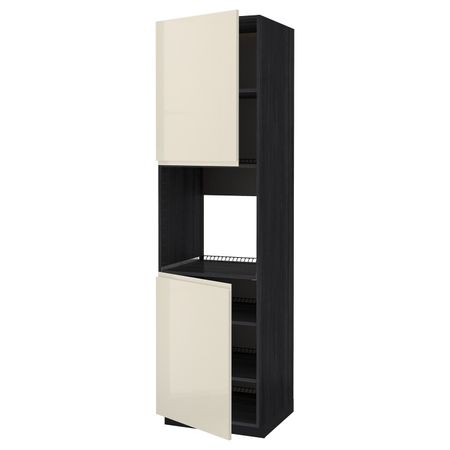 Высокий шкаф для духовки/2дверцы/полки, черный, Воксторп глянцевый светло-бежевый 60x60x220 см IKEA МЕТОД 792.243.80