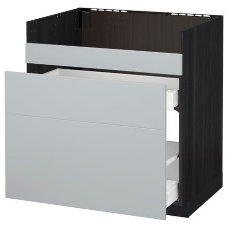 Напольный шкаф под мойку ДУМШЁ, 3 фасада, 2 ящика МЕТОД / МАКСИМЕРА, черный, Веддинге серый