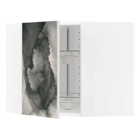 Угловой навесной шкаф с вращающейся секцией МЕТОД, белый, Кальвиа с печатным рисунком