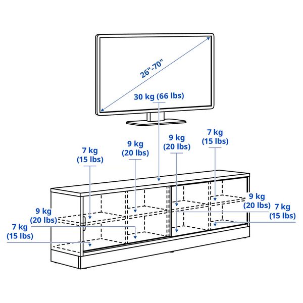 TONSTAD Тумба под ТВ - белый с оттенком 177x37x56 см - схема-чертеж с размерами
