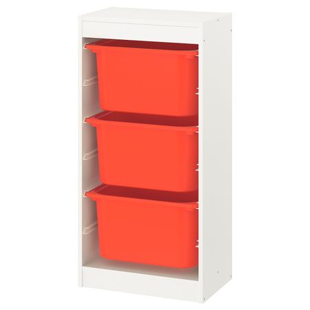 Комбинация для/хранения+контейнеры, белый, оранжевый 46x30x94 см IKEA TROFAST ТРУФАСТ 293.359.84