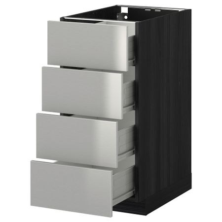 Напольный шкаф 4 фронтальных панели, 4 ящика МЕТОД / ФОРВАРА, черный, Гревста нержавеющ сталь