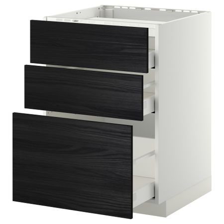 Напольный шкаф, 3 фронтальных панели, 3 ящика МЕТОД / МАКСИМЕРА, белый, Тингсрид черный