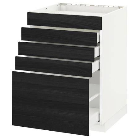 Напольный шкаф для варочной панели, 5 фасадов, 4 ящиков МЕТОД / МАКСИМЕРА, белый, Тингсрид черный