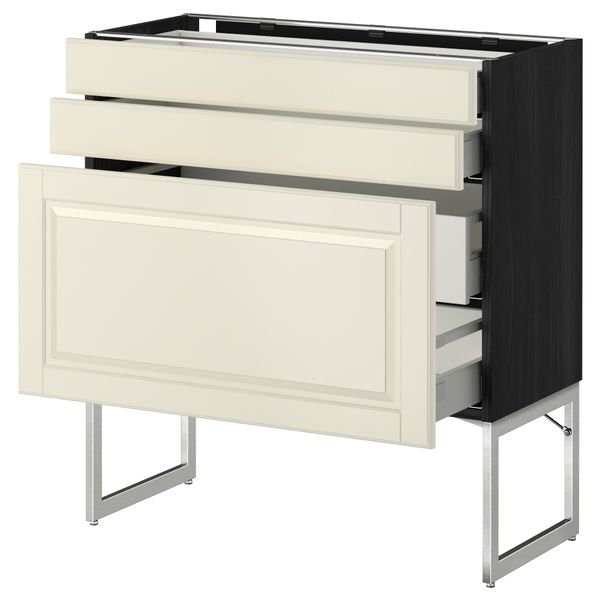 Напольный шкаф 3 фронтальных панели, 2 нижних, 2 средних ящика МЕТОД / МАКСИМЕРА, черный, Будбин белый с оттенком - схема-чертеж с размерами