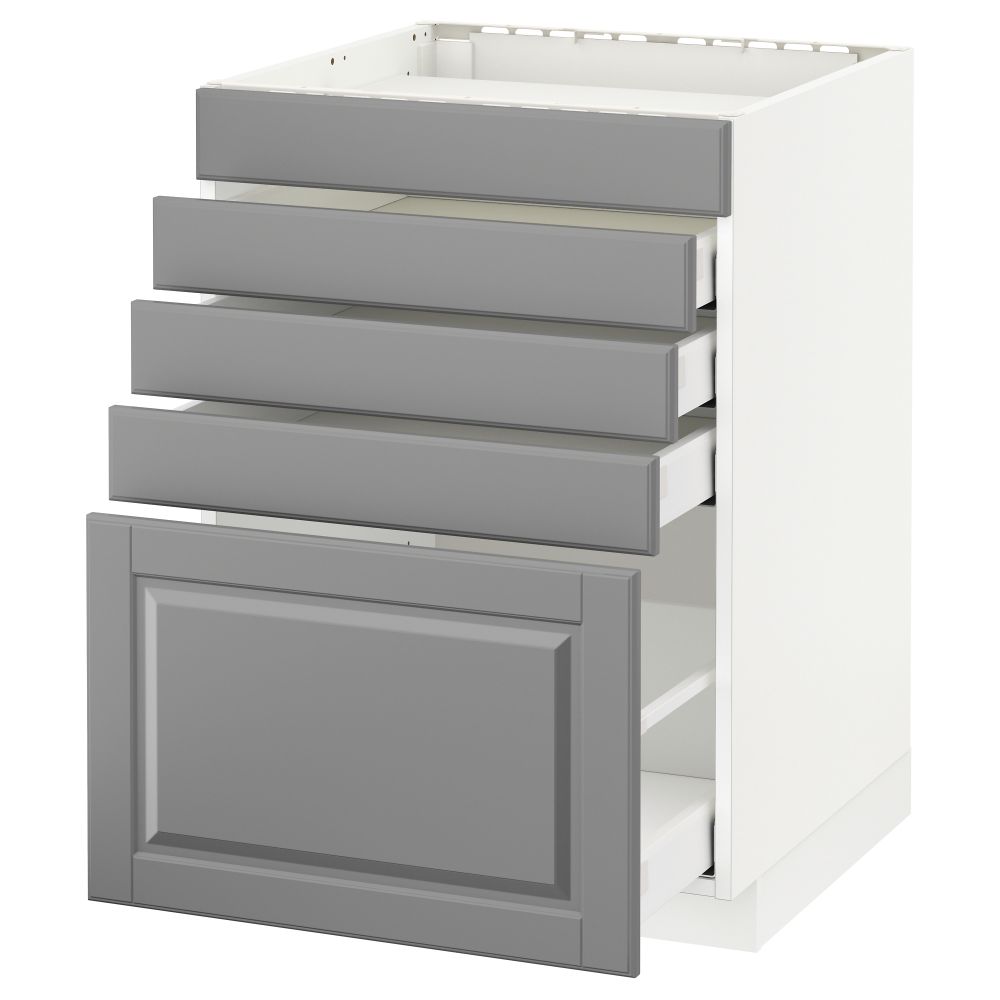 Напольный шкаф для варочной панели, 5 фасадов, 4 ящиков МЕТОД / МАКСИМЕРА, белый, Будбин серый - схема-чертеж с размерами