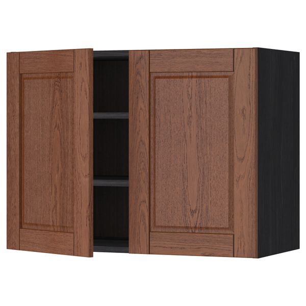 Навесной шкаф с полками, 2 дверцы МЕТОД, черный, Филипстад коричневый - схема-чертеж с размерами