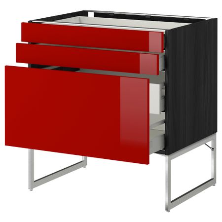 Напольный шкаф 3 фронтальных панели, 2 нижних, 2 средних ящика МЕТОД / МАКСИМЕРА, черный, Рингульт красный