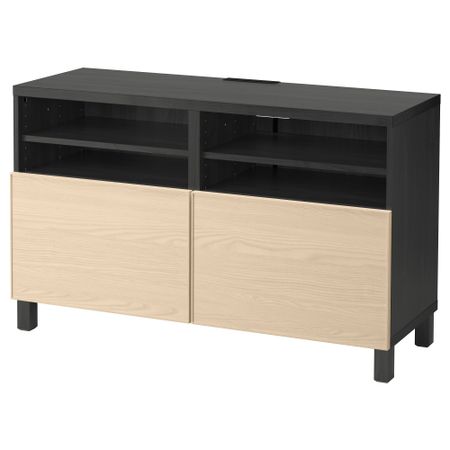 Тумба под ТВ, с дверцами БЕСТО, черно-коричневый, Инвикен ясеневый шпон (120x40x74 см)