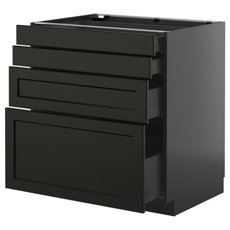 METOD / KNIVSHULT Напольный шкаф 4 фасада/4 ящика - черно-серый/Lerhyttan черная морилка 80x60 см