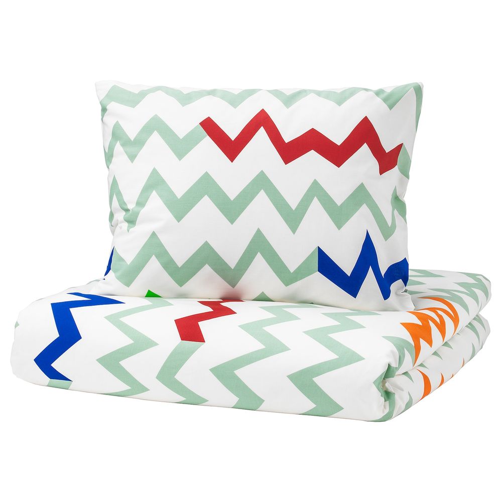 Пододеяльник и 1 наволочка, светло-зеленый, разноцветный 150x200/50x70 см IKEA СТИЛЛСАМТ 203.767.71 - фото 1