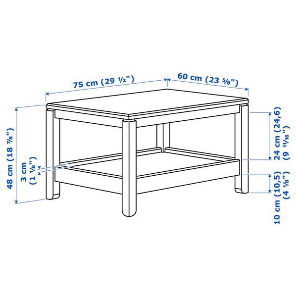 Журнальный стол, серый, 75x60 см IKEA HAVSTA ХАВСТА 304.142.06 - схема-чертеж с размерами