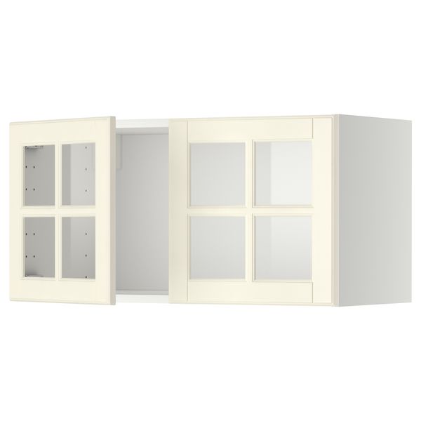 Навесной шкаф с 2 стеклянная дверями МЕТОД, белый, Будбин белый с оттенком (80x40 см) - схема-чертеж с размерами