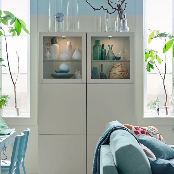 Комбинация для хранения + стеклянная дверц, белый Лаппвикен/светлый серо-бежевый прозрачное стекло 120x42x193 см IKEA BESTÅ - фото 6