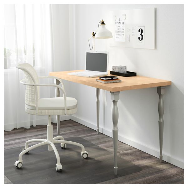 Стол ЛИННМОН / НИПЕН, под березу, серый (120x60 см) - схема-чертеж с размерами