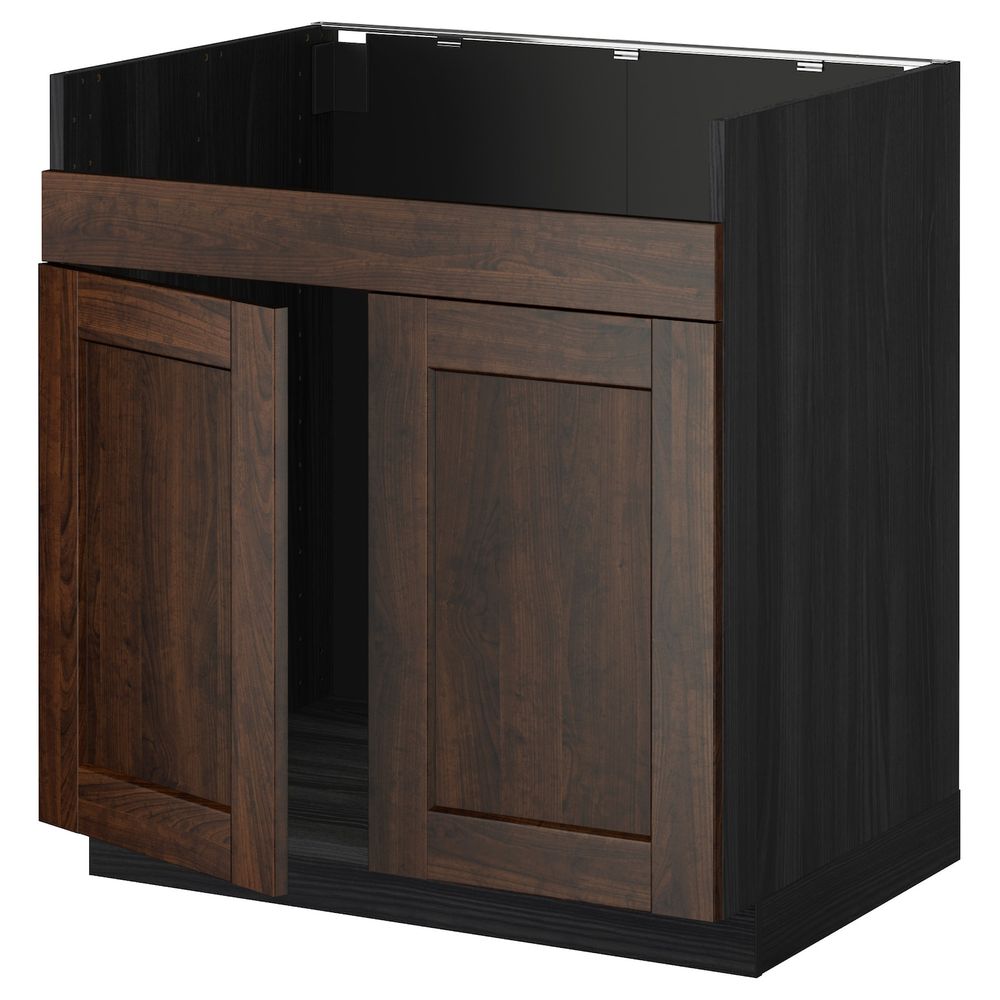 Напольный шкаф для двойной мойки ХАВСЕН, черный/Эдсерум коричневый 80x60 см IKEA МЕТОД 792.802.72 - схема-чертеж с размерами