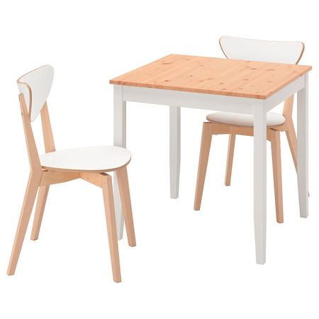 Стол и 2 стула, светлая морилка антик белая морилка/белый береза 74x74 см IKEA LERHAMN ЛЕРХАМН / NORDMYRA НОРДМИРА 394.829.84