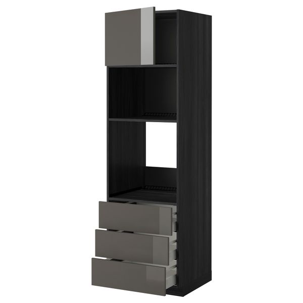 Высокий шкаф для духовки/СВЧ дверца, 3 ящика МЕТОД / МАКСИМЕРА, черный, Рингульт серый - фото 1