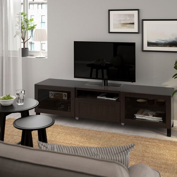 Тумба под ТВ, ХАНВИКЕН/СТУББАРП черно-коричневый прозрачное стекло, 180x40x48 см IKEA БЕСТО 492.819.18 - фото 2