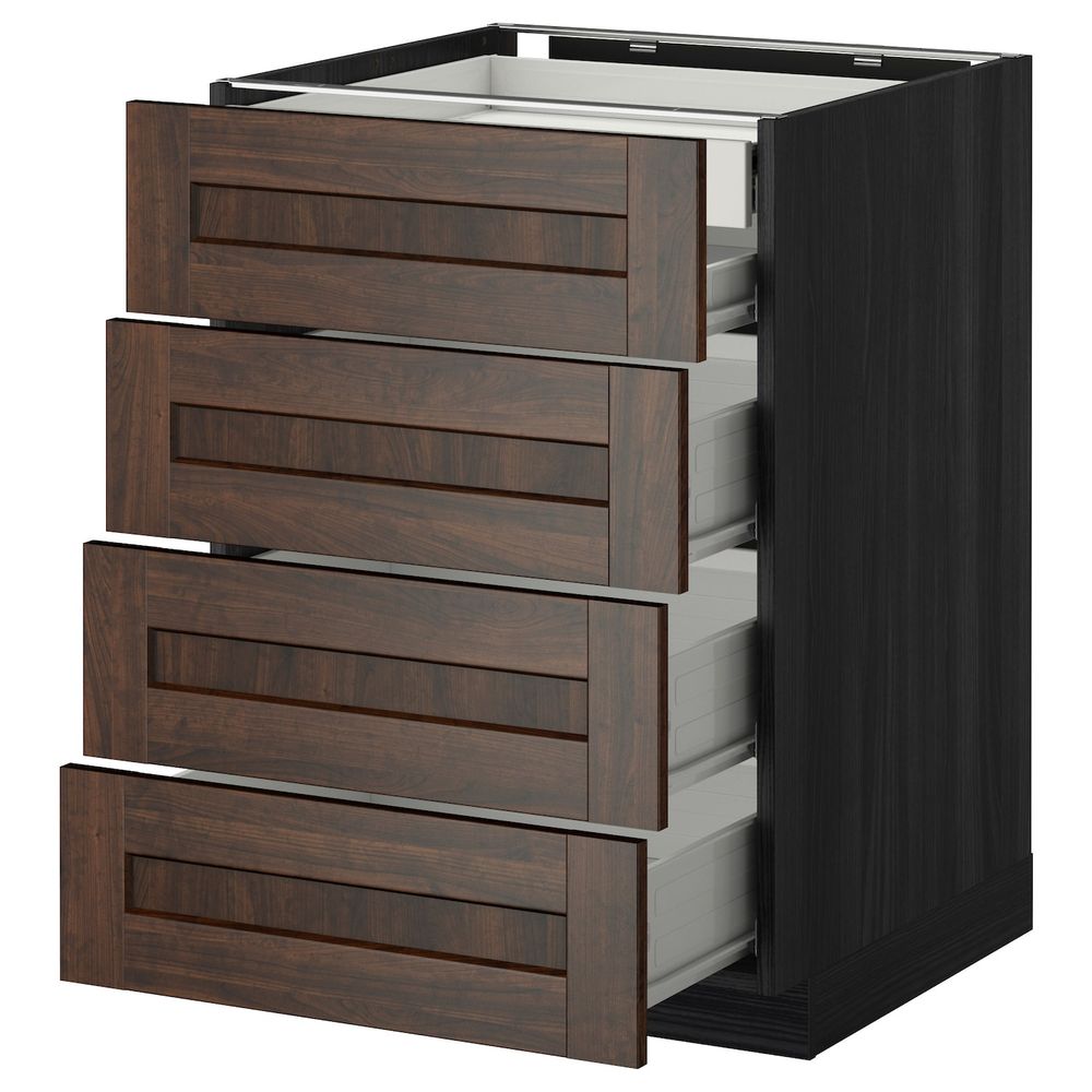 Напольный шкаф 4 фронтальных, 2 низких, 3 средних ящ, черный/Эдсерум коричневый 60x60 см IKEA МЕТОД / ФОРВАРА 992.616.54 - фото 1