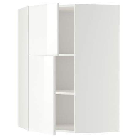 Угловой навесной шкаф + полки, 2 дверцы МЕТОД, белый, Рингульт белый (68x100 см)