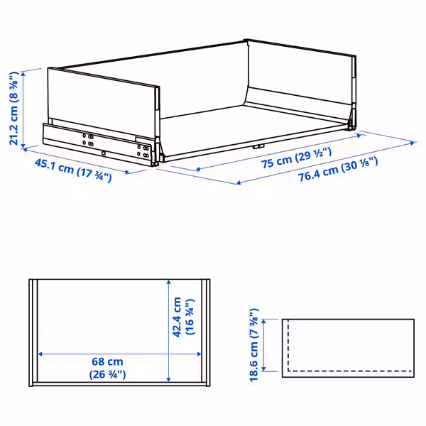 KNIVSHULT Ящик, высокий - темно-серый 80x45 см - схема-чертеж с размерами