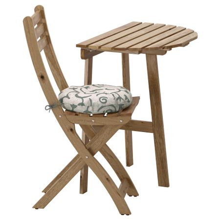 Стол+1 складной стул, для сада АСКХОЛЬМЕН, серо-коричневая морилка, Стегон бежевый