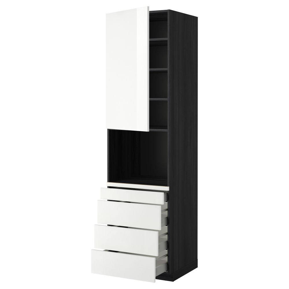 Высокий шкаф для комбинированния СВЧ, 4 ящика МЕТОД / МАКСИМЕРА, черный, Рингульт белый - схема-чертеж с размерами