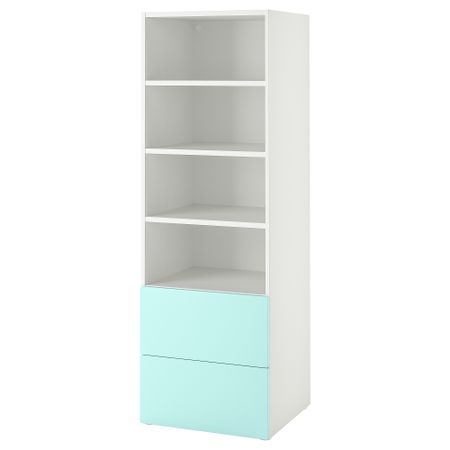 Стеллаж, 60x57x181 см, белый бледно-бирюзовый с 2 ящиками IKEA PLATSA ПЛАТСАA ПЛАТСА, SMÅSTAD СМОСТАД 894.832.74