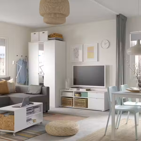 VIHALS Гардероб и тумба - белый/зеркальное стекло 251x57x200 см - фото 2