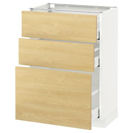 Напольный шкаф с 3 ящиками МЕТОД / МАКСИМЕРА, белый, Тингсрид береза