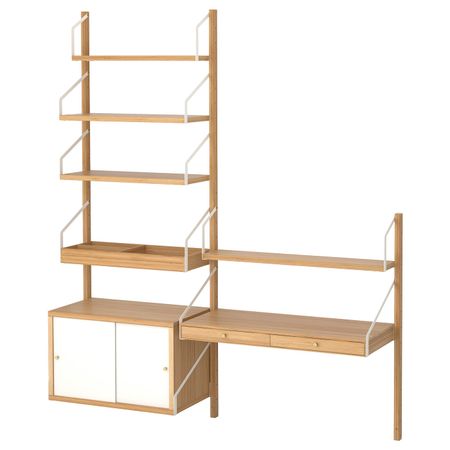 Рабочее место – комбинация, бамбук, белый 150x35x176 см IKEA СВАЛЬНЭС 292.051.19