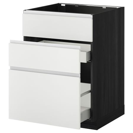Напольный шкаф под мойку + 3 фронтальных панели, 2 ящика МЕТОД / МАКСИМЕРА, черный, Нодста белый