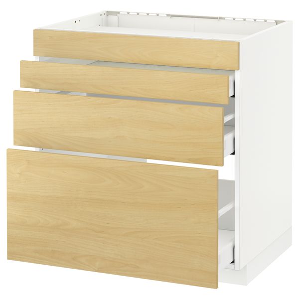 Напольный шкаф для духовки, 4фасада, 3 ящика МЕТОД / МАКСИМЕРА, белый, Тингсрид береза - схема-чертеж с размерами