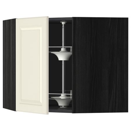 Угловой навесной шкаф с вращающейся секцией МЕТОД, черный, Будбин белый с оттенком