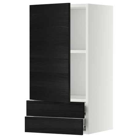 Навесной шкаф с дверцей, 2 ящика МЕТОД / ФОРВАРА, белый, Тингсрид черный