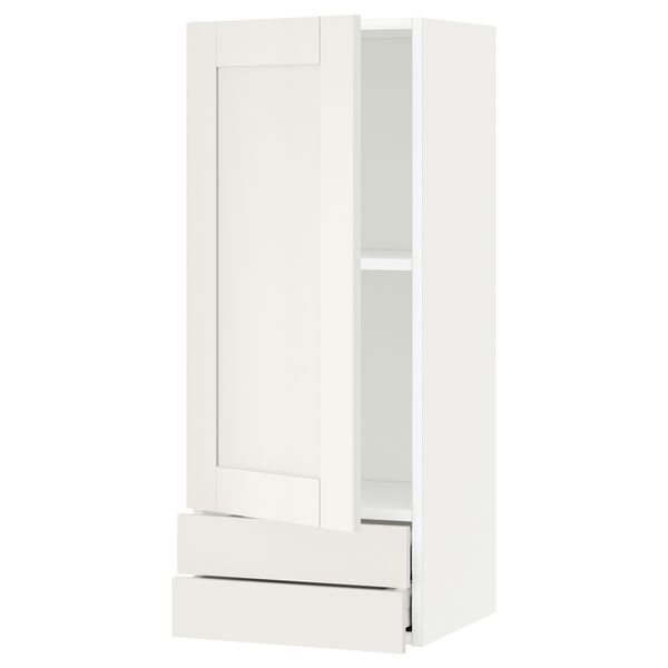 Навесной шкаф с дверцей, 2 ящика МЕТОД / МАКСИМЕРА, белый, Сэведаль белый - схема-чертеж с размерами