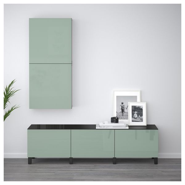 Комбинация для хранения с ящиками БЕСТО, черно-коричневый, Сельсвикен глянцевый/серо-зеленый светлый (180x40x48 см) - фото 2