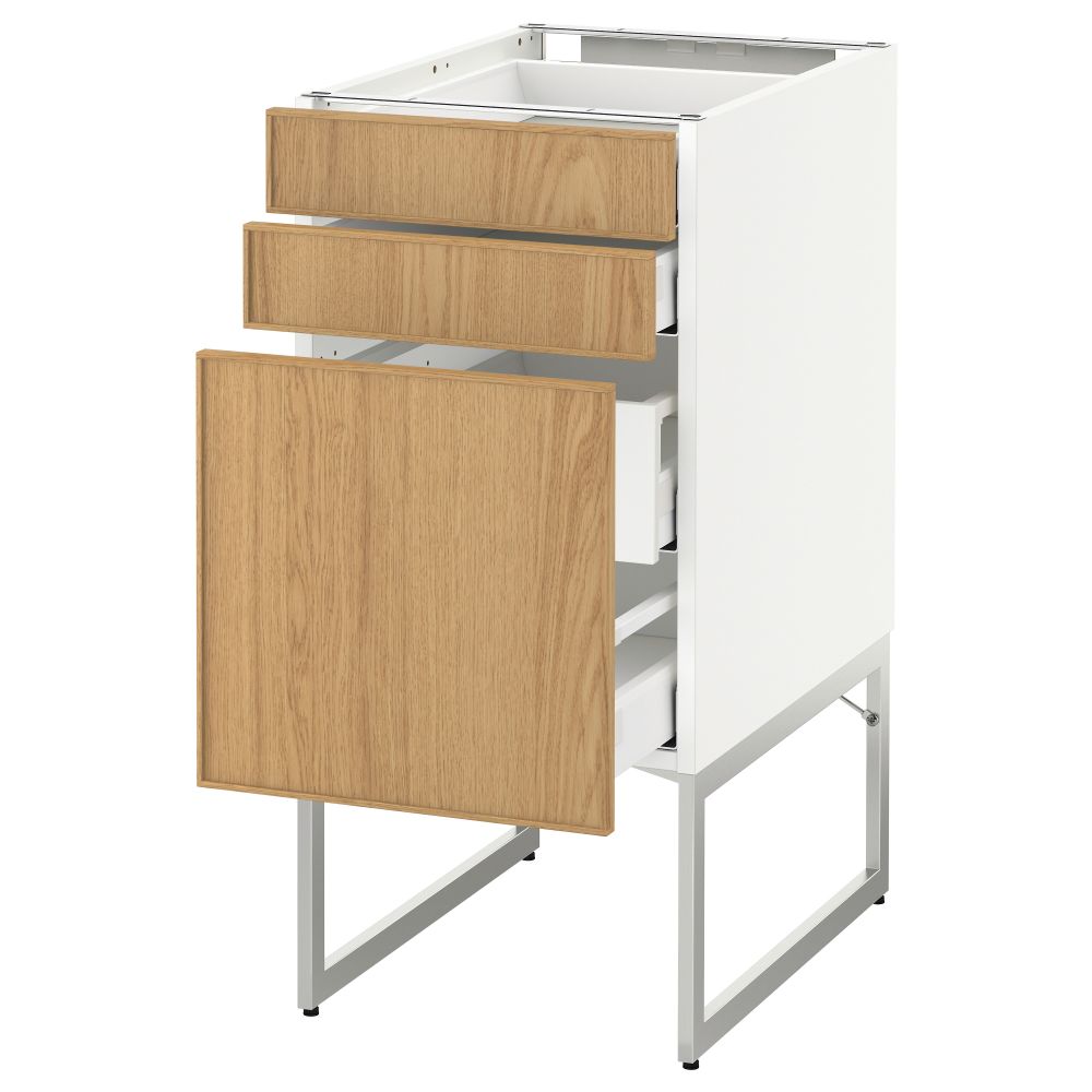 Напольный шкаф 3 фронтальных панели, 2 нижних, 2 средних ящика МЕТОД / МАКСИМЕРА, белый, Экестад дуб - схема-чертеж с размерами