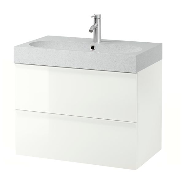 Шкаф для раковины с 2 ящиками ГОДМОРГОН / БРОВИКЕН, глянцевый белый, светло-серый (80x49x68 см) - схема-чертеж с размерами